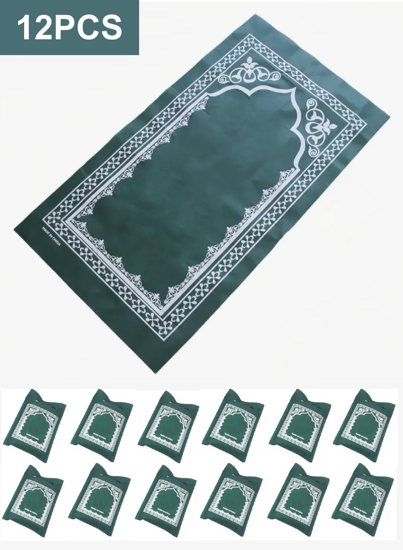 أومون سجادة الصلاة الإسلامية المحمولة ذات 12 قطعة خفيفة الوزن وسهلة الحمل مع غلاف بلاستيكي أخضر داكن، ومناسبة للسفر والعائلة والمساجد - Image 1